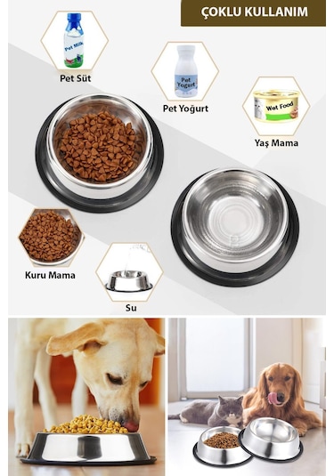 Technojet 2 Adet Metal Kedi ve Köpek Mama Su Kabı 22 cm