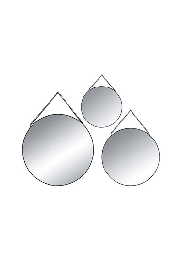 Yuvarlak Dekoratif Üçlü Metal Ayna Seti Siyah