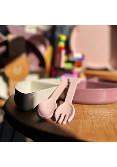 Tucklebery Buddy Mama Tabağı ve Çatal Kaşık Seti Pembe - Mor - Bej