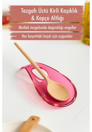 Akrilik Mürdüm Tezgah Üstü Kirli Kaşıklık & Kepçe Altlığı Pembe