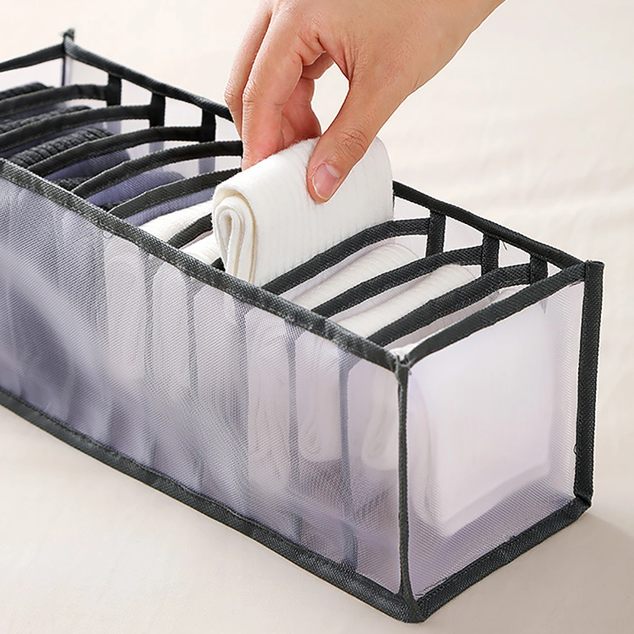 Kosona Dolap İçin 6 Bölmeli Bej Dokuma Sütyen Organizasyon Kutusu - Ev İçi Giyim Düzenleyici Diğer