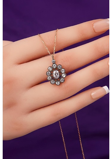 925 Ayar Gümüş Kalem Rodajlı Beyaz Zirkon Taşlı Bayan Kolye