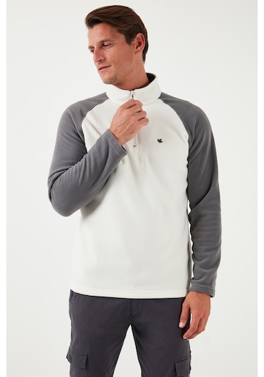 Buratti Slim Fit Yarım Fermuarlı Kışlık Şardonlu Erkek Polar 5906055 Ekru