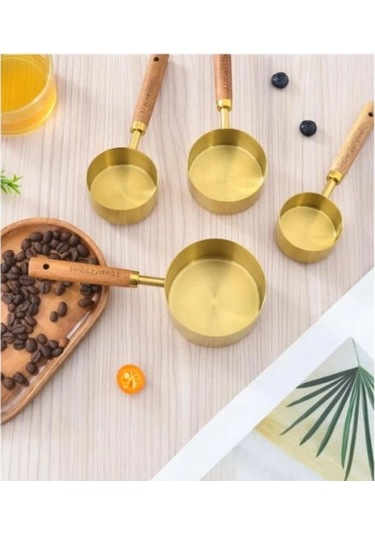Büro Ev Ofis Mutfağı İçin 4parça Ahşap Saplı Ölçü Kaşığı Seti Gri
