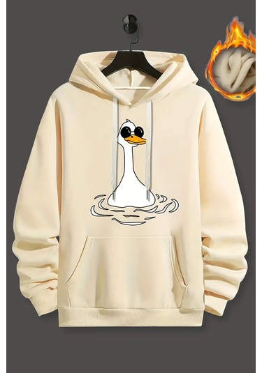 Duck Baskılı Oversize Sweatshirt Bej