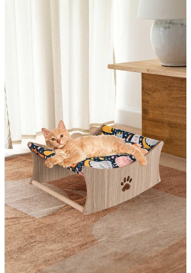 Gobypet Ahşap Kedi Salıncağı Sallanan Kedi Yatağı + Paspas