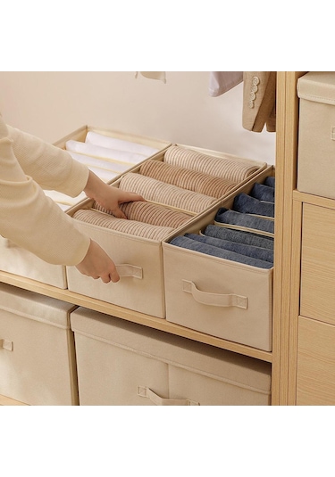 Suntek Giysi Yorgan Saklama Kutusu XL Bej 6 Izgara Bej