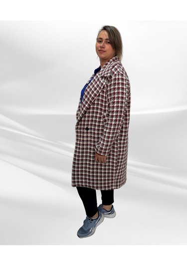 Kaz Ayağı Desenli Astartlı Siyah Beyaz Kaban Gri Bordo