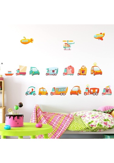 Araba Uçak Duvar Çıkartmaları Pvc Kendinden Yapışkanlı Anaokulu Yatak Odası Erkek Odası Dekorasyon Çıkartmaları Çıkarılabilir 98 70cm Şeffaf