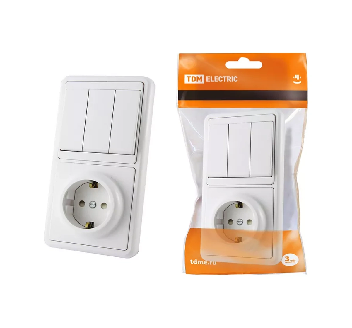 Tdm Electric Üç Düğmeli Prizli Anahtar 218100474 Priz Ve Anahtar Tek Bir Kutuda