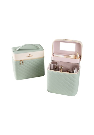 Hfambition Yeşil Pu Kozmetik Çantası - Büyük Kapasite, Fırça Bölmeli, Aynalı, Taşınabilir Makyaj Organizasyon Kutusu