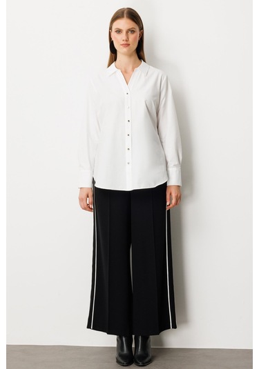 Ekol Kadın Büyük Beden Önü Düğmeli Polo Yaka Gömlek 3549 Ekru Ekru