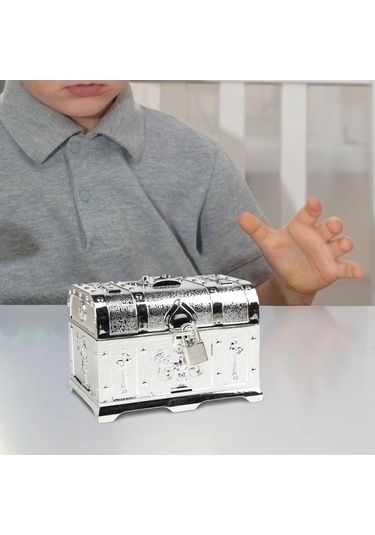 Trendooze Antik Korsan Kilit Anahtar Hazinesi 14x10x9.5cm Gümüş Eşarfi Gümüş