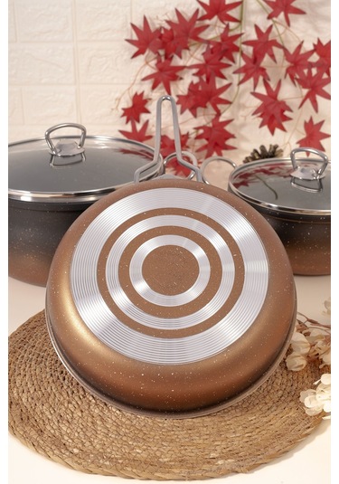 Çarşıdayız 9 Parça Demir Kulp Siyah Granit Tencere Seti - 24 Cm Siyah