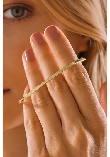 14 Ayar Altın Lazer Grek Desenli Kelepçe Bilezik - Mmblk-33034 Sarı Altın