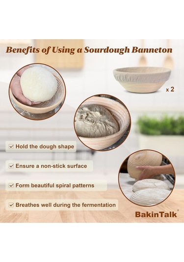 Reedark 2'li 10 İnç Endonezya Doğal Rattan El Yapımı Mayalanma Sepeti Seti - Keten Döşeme İçeren Ekmek Fermentasyon Sepetleri Bej