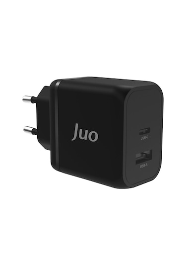 Juo 45W GaN USB-C + USB-A Şarj Aleti iPhone & iPad & Macbook & Samsung Uyumlu PD Type-C Hızlı Şarj Cihazı Siyah