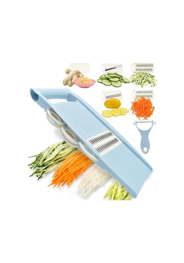 Mutfak İçin 5'i 1 Arada Mandolin Dilimleyici, Çok Bıçaklı Patates Cipsi Sebze Kesici, Mavi Diğer