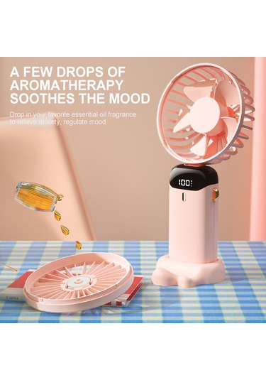 Kosona Pink Mini Fan: Led Ekran, 5 Hız Seviyesi, 90 Katlanabilir, Telefon Tutucu, Askı İpi, Dahili Li-poly Batarya