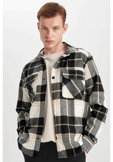 DeFacto Relax Fit Waffle Kareli Pamuklu Uzun Kollu Gömlek Z0639AZ24SPBG732