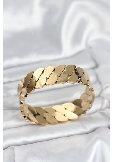 Zarif Bilekler İçin Golden Çelik Ezme Zincir Kadın Kelepçe Bileklik Gri