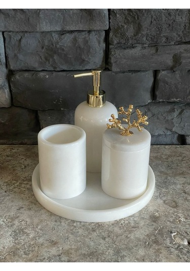 Beyaz Mermer 4'lü Banyo Seti Özel Ölçü Dar Alanlar Için Beyaz