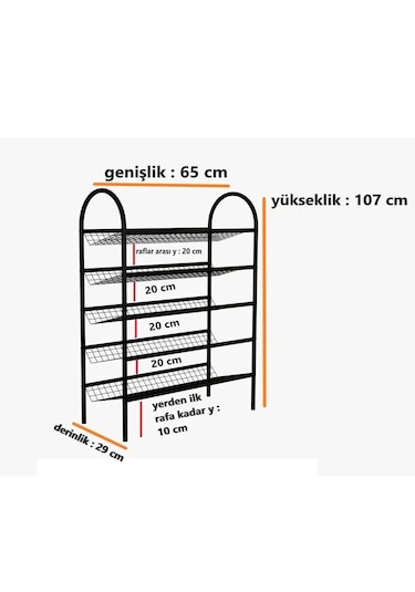 Ayakkabılık 5 Katlı Metal Ayakkabı Rafı Tel Raf 5067 Siyah