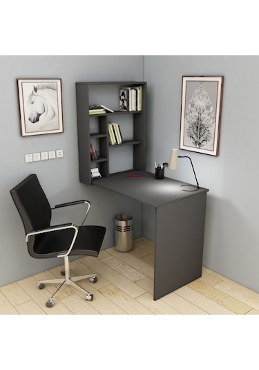 Arnetti Sedir Açılır Kapanır Raflı Çalışma Masası Antrasit