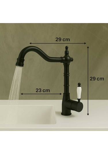 Rudi Armatür 360 Döner Gövdeli Üstün Kalite Pirinç Malzeme Rustik Eviye Bataryası Siyah