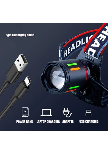 Bedotech Bd-62 10w Tg Led Alüminyum Alaşımlı Zoomlu Type-c Şarjlı Kafa Feneri Çok Renkli