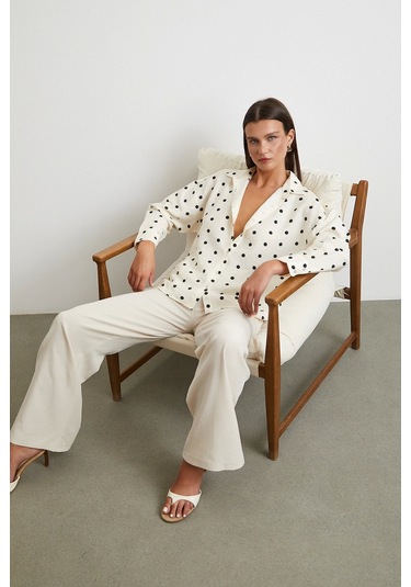 Puantiyeli Oversize Gömlek Siyah Siyah