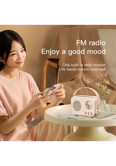 Geeroyoo Pembe Retro Bluetooth Hoparlör - Fm Radyo, Tf Kart, Aux Girişi, 1500mah Pil, Kaliteli Ses İle Ev Ve Dışarı Kullanım