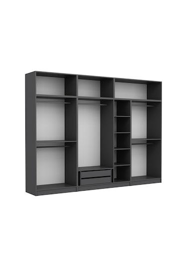 Minar Kale 7 Kapaklı 2 Çekmeceli Dolap Ve Yüklük Antrasit 235cm