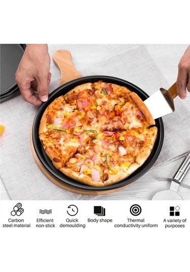 Ulzyvf Yuvarlak Pizza Tepsisi Siyah Karbon Çelik Kalıp Derin Pişirme Kabı Siyah