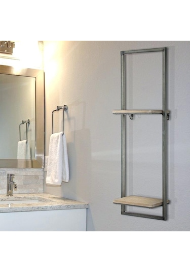 Banyo Rafı Ahşaplı 2 Katlı Banyo Raf Modeli Siyah