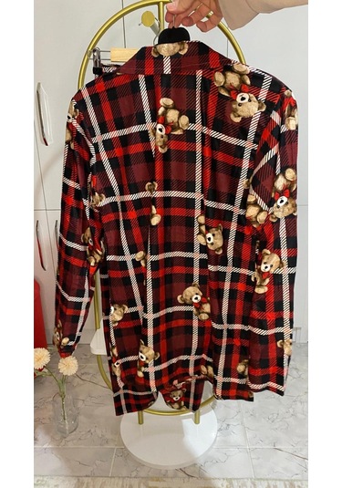 Boyraz Süet Düğmeli Uzun Kol Pijama Tk Kırmızı