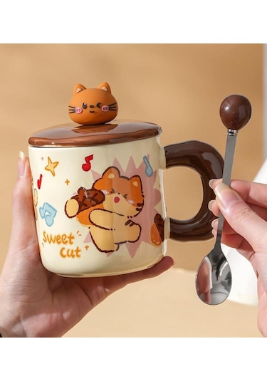 Tatlı Kedi Temalı Seramik Kupa-461 Çok Renkli
