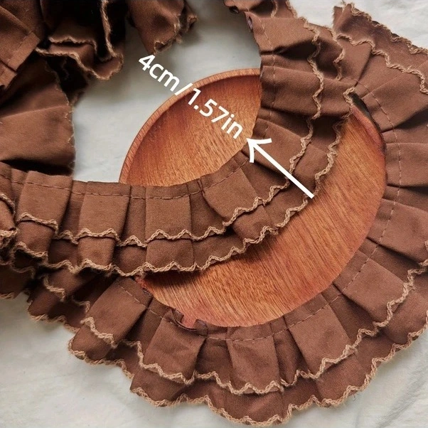 Trendooze Gaojunshop01 Koyu Kahverengi 4 Cm Çift Kat Fırfırlı Dantel Trimi Kumaş Şeridi