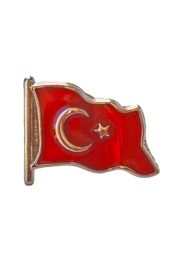 Türk Bayrağı Mineli Yaka Rozeti İğneli Kırmızı