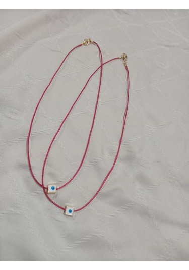 Kırmızı Deri İpli Arkadaş Kolye Takımı Kırmızı