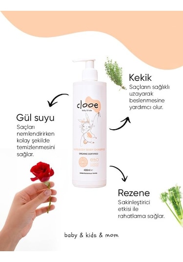 Clooe Organik Bebek & Çocuk Saç - Vücut Şampuanı 400 ML pH Dengeli Konak Önleyici