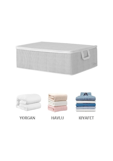 3'lü Çekyat Baza Tipi Yastık Kıyafet Saklama Hurcu - Baza Altı Düzenleyici Hurç 50 X 30 X 22 Cm Gri