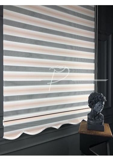 Zebra Perde Pilise Ekru-Somon Dar Geniş Plise Seçeneği Somon