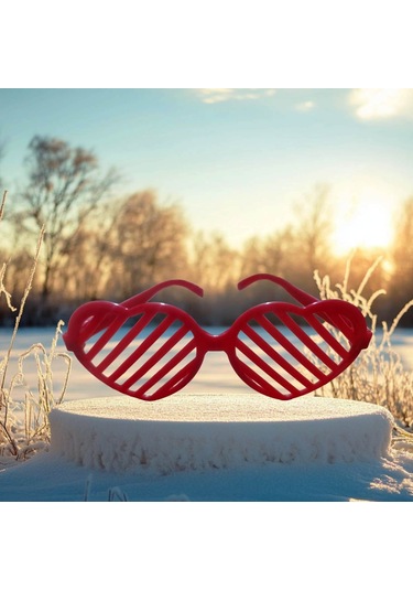 Vıp Christmas Party Glasses Kalpli Kırmızı Parti Gözlüğü Panjur Gözlük Kırmızı Yılbaşı Parti Gözlüğü