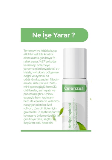 Celenzea Beyazlatıcı Aşırı Terleme ve Ter Kokusu Önleyici Roll-On Deodorant 50 ML