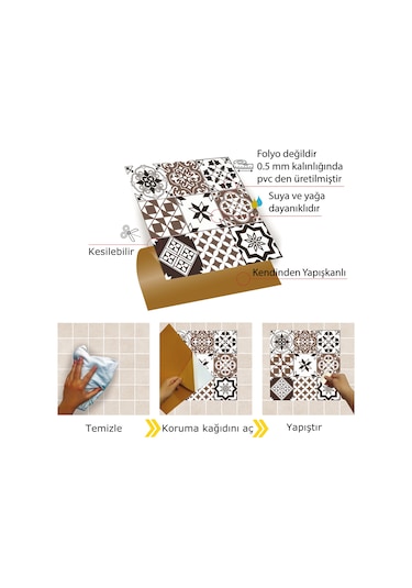 Tink KENDİNDEN YAPIŞKANLI KARMA KAHVELİ SİYAH DESENLİ PVC KARO 30X30