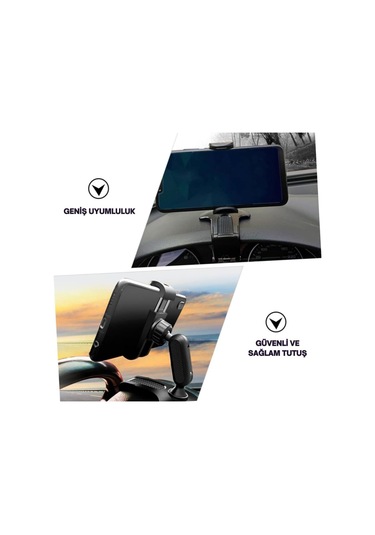 Polham 360 Derece Dönebilen Gösterge Paneli Üzeri Telefon Tutucu, Güneşlik Ve Gösterge Panel Uyumlu