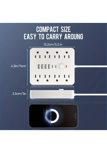 Fortunelane Ofis Gücü 14 Fonksiyonlu Priz - 8 Soket, 4 Usb, 2 Type-c Pd