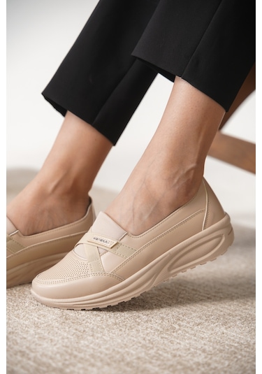 Garantili D0312 Günlük Ortopedik Kadın Babet Ayakkabı Krem