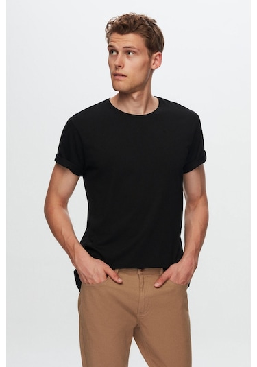 D's Damat Bisiklet Yaka Pamuklu Nefes Alabilen T-shirt Siyah D's Damat Bisiklet Yaka Pamuklu Nefes Alabilen T-shirt Siyah